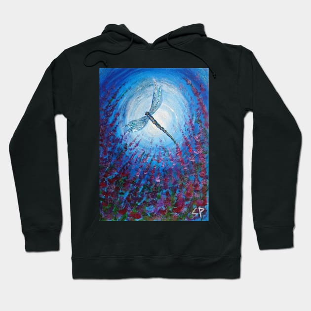 Dark Flower Dragonfly Moon Hoodie by saraperry